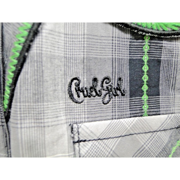 Cruel Girl Women's Western Shirt XL Black Green Plaid Pearl Snap Rodeo Top‎ - Picture 3 of 9
